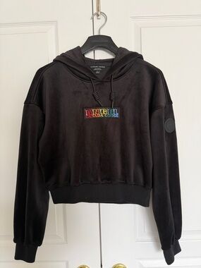 Canada Goose Black Cropped Hoodie with Rainbow 'Angel' Patch